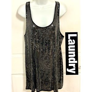 Laundry by Design Black Silk‎ Sequined Top Sz Lg